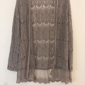 Mauve Lace Cardigan BKE Boutique See-through hem